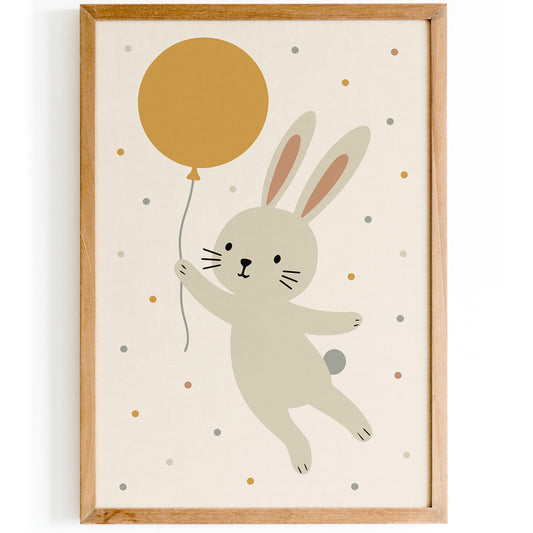 Cute Bunny Balloon Nursery Wall Art Print