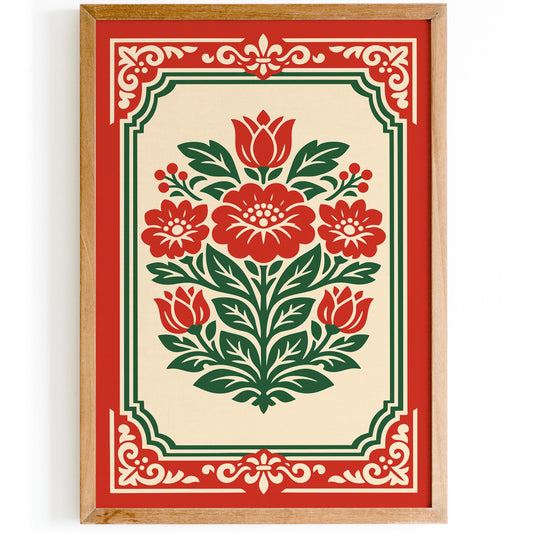 Red Rococo Floral Wall Art Print