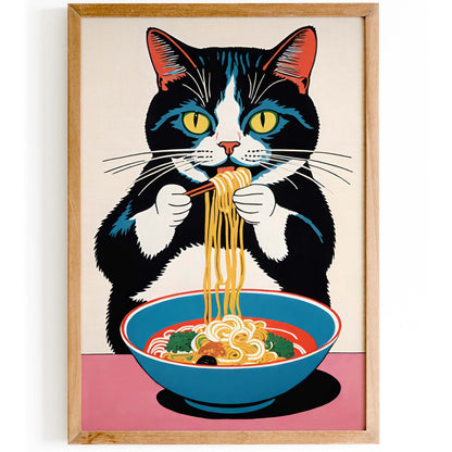 Noodle-Loving Cat Art Print