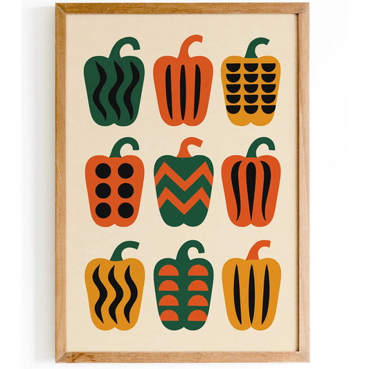 Retro Colorful Peppers Art Print for Kitchen Wall Decor