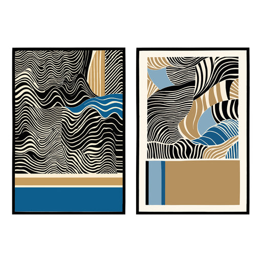 Set of 2 Blue and Beige Abstract Poster