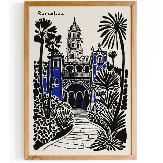 Barcelona Poster - Black Ink Spain Travel Wall Art