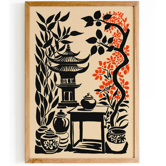 Kyoto Japanese Black Ink Art Print