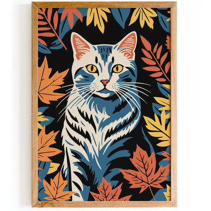 Cute Cat in Fall Leaves Art Print