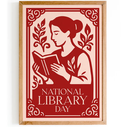 National Library Day Poster - Reading Woman Wall Art