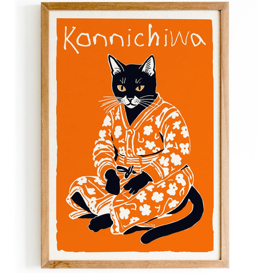 Konnichiwa Japanese Cat Print