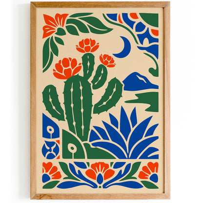 Cactus & Moon Landscape Poster  – Bold Nature Wall Art Print