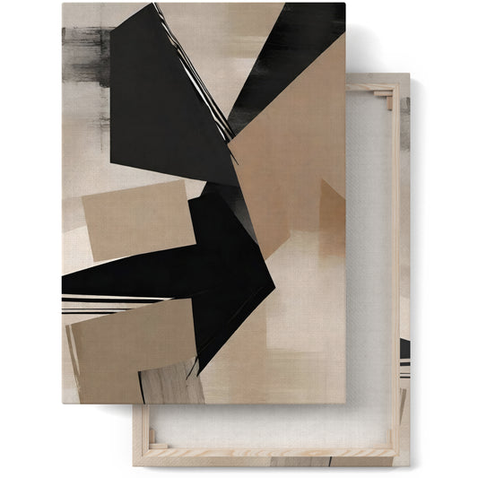 Modern Essence: Black & Beige Canvas Art