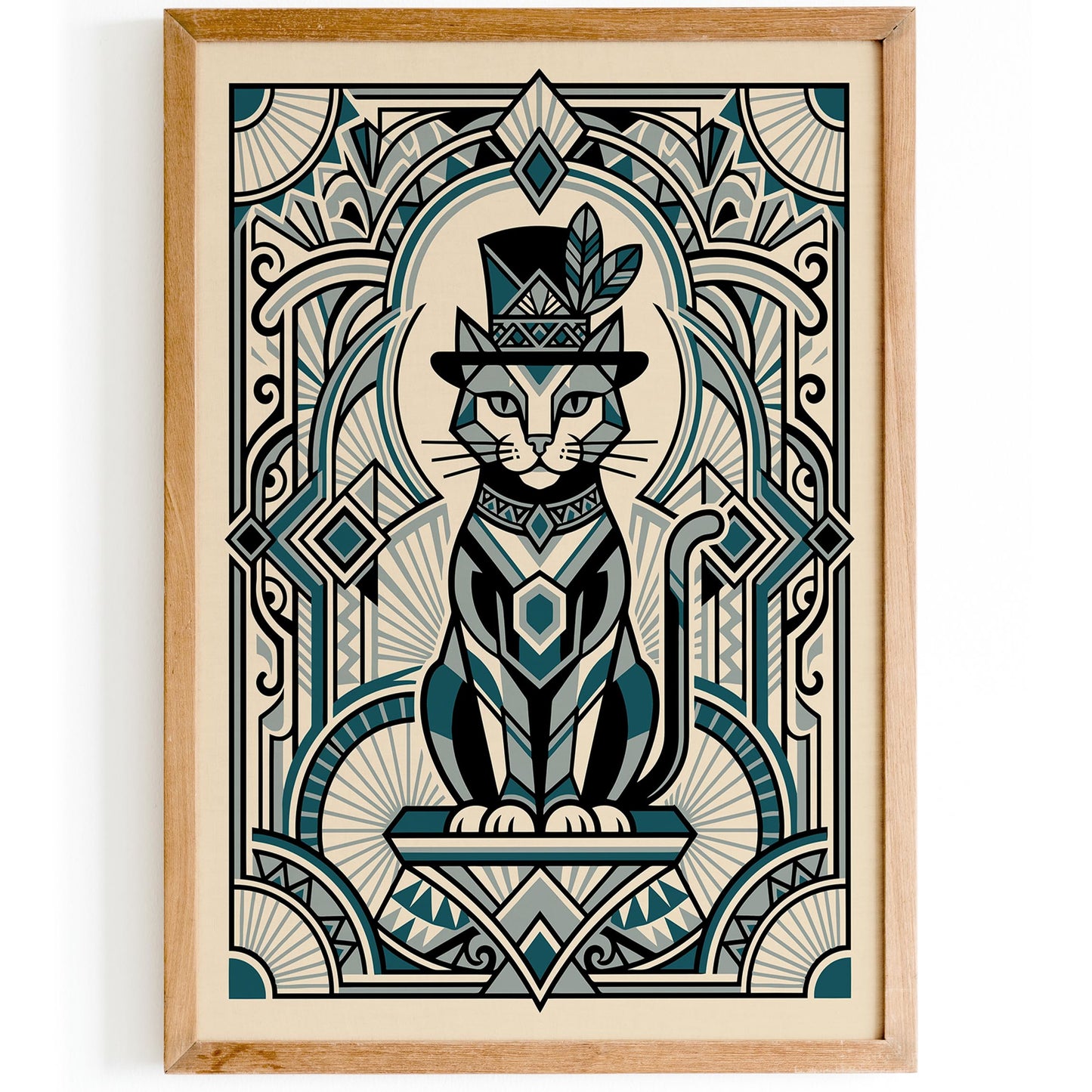 Art Deco Cat Portrait – Vintage Animal Wall Art Print