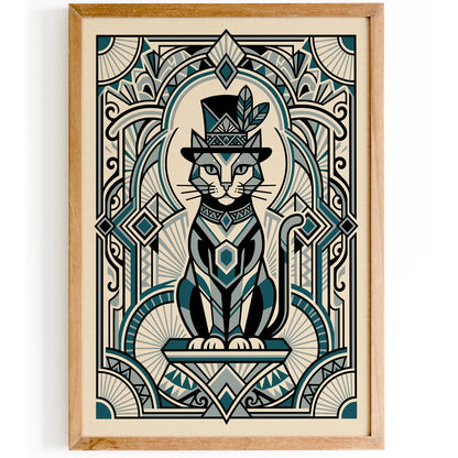 Art Deco Cat Portrait – Vintage Animal Wall Art Print