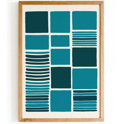 Mid-Century Teal Squares Print