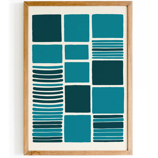 Mid-Century Teal Squares Print