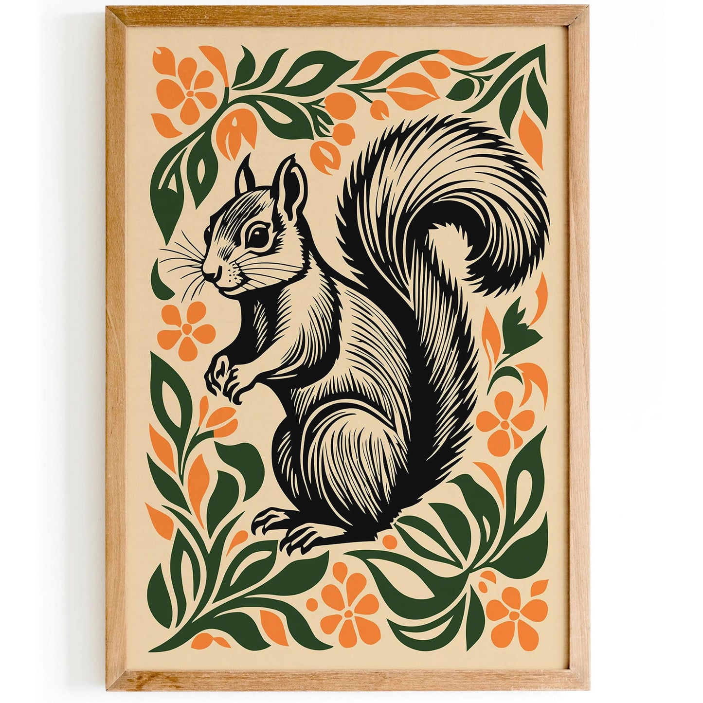 Cute Squirrel in Flowers Poster – Woodland Animal Wall Art