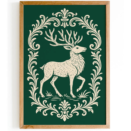 Majestic Deer Green Poster