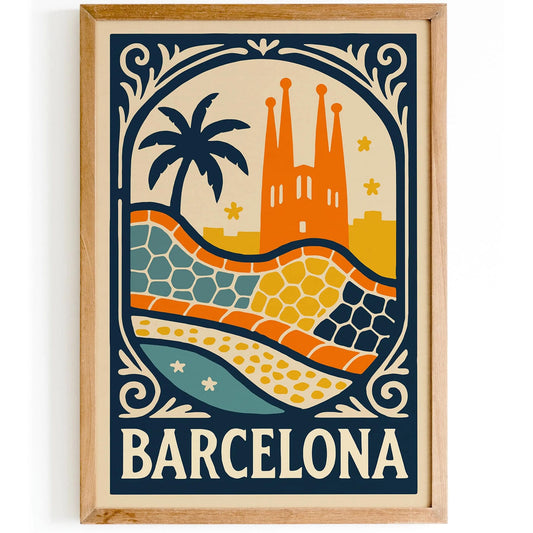 Barcelona Travel Retro Poster
