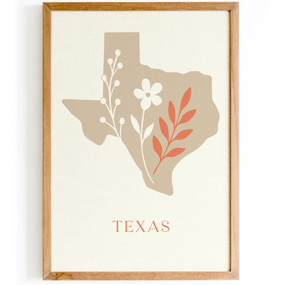 Minimalist Texas Map Poster - Modern Travel Wall Art Print