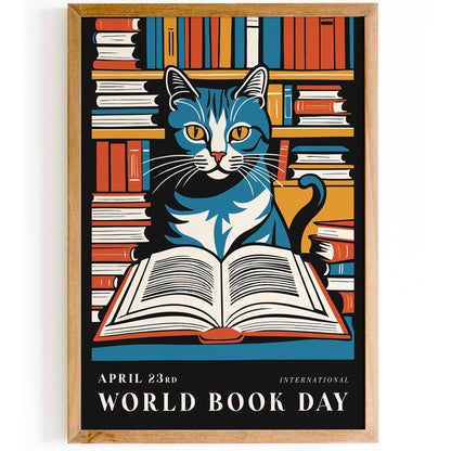 Reading Cat Book Day Poster