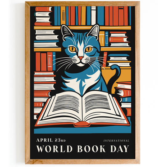 Reading Cat Book Day Poster