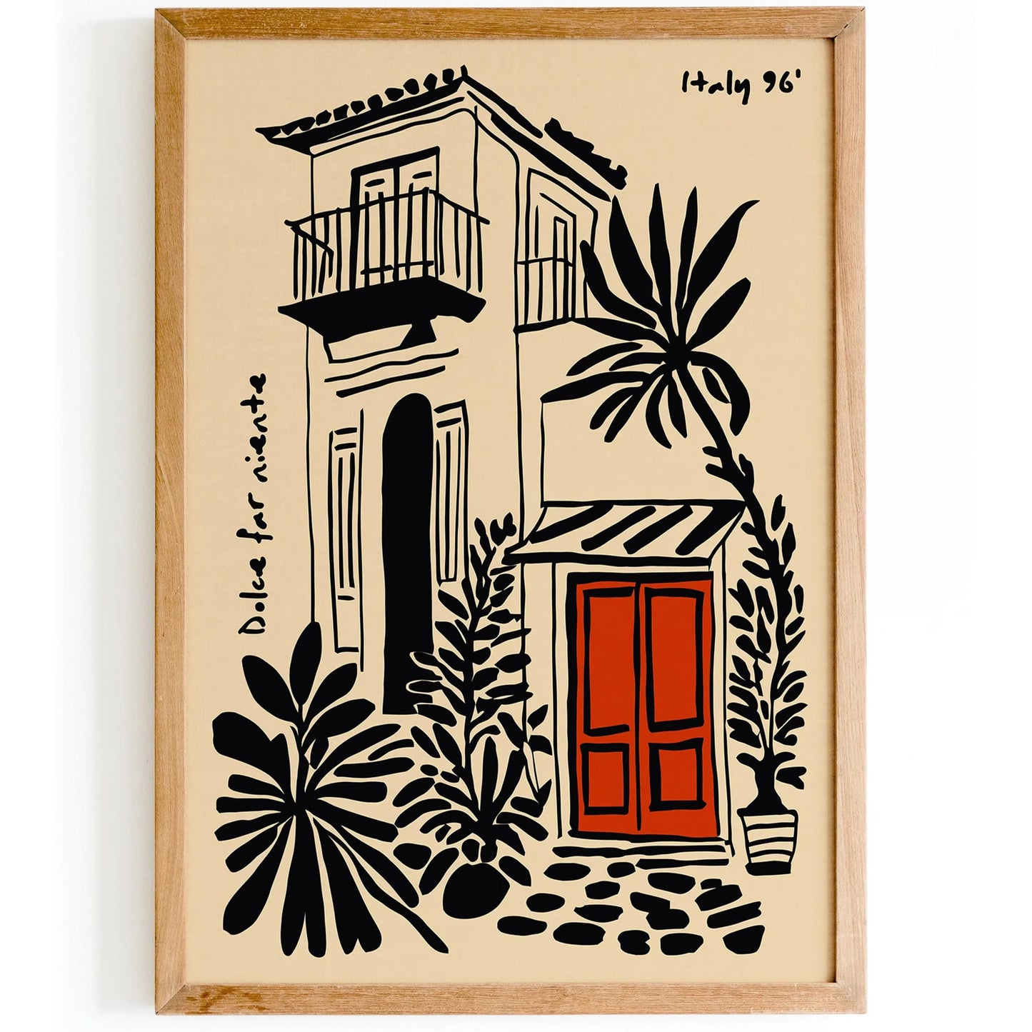 Dolce Far Niente Italy Poster, Black Ink Cityscape Print