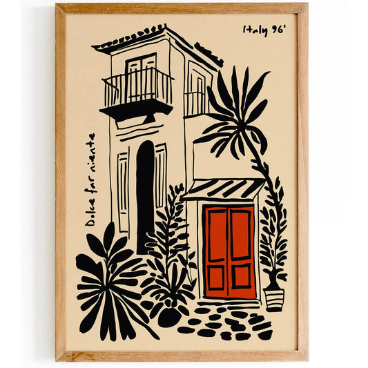 Dolce Far Niente Italy Poster, Black Ink Cityscape Print