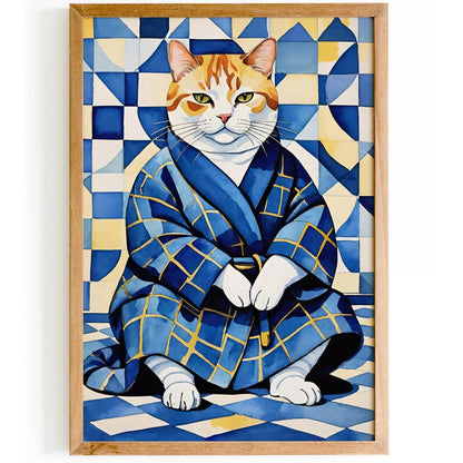 Tabby Cat in Bathrobe Poster