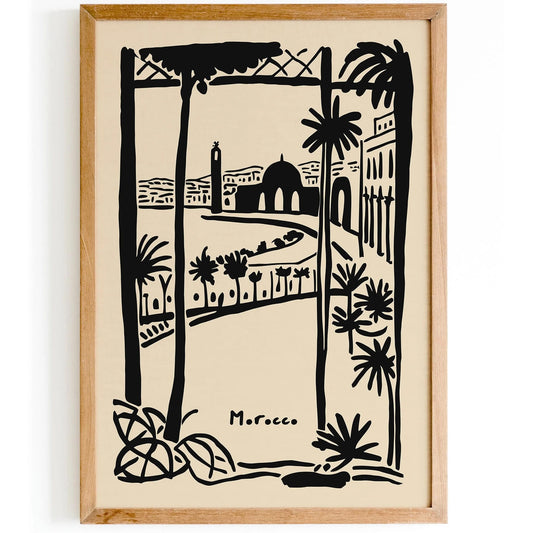 Morocco Travel Black Ink Style Art Print