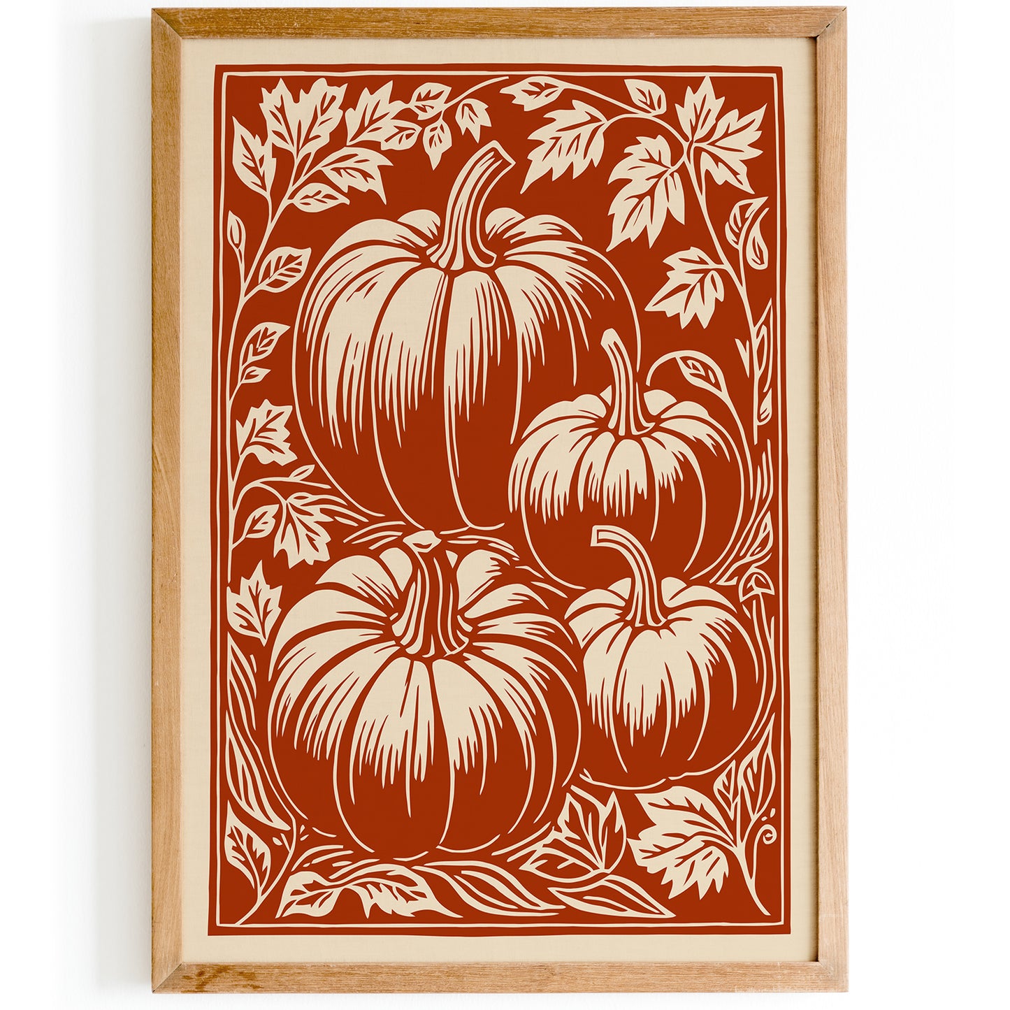 Pumpkins Linocut Vintage Art Print