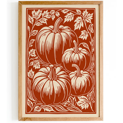 Pumpkins Linocut Vintage Art Print