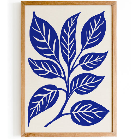 Blue Leaf Minimalist Bathroom Art Print