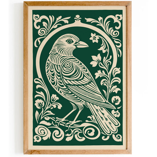 Rococo Green Bird Floral Art Print