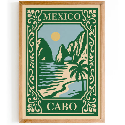 Cabo San Lucas Mexico Green Travel Poster