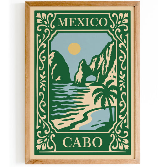 Cabo San Lucas Mexico Green Travel Poster
