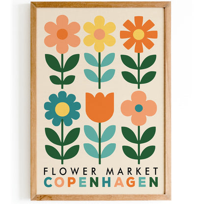 Copenhagen Flower Market Poster - Retro Botanical Wall Art