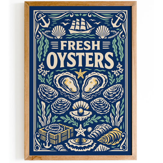 Fresh Oysters Nautical Poster