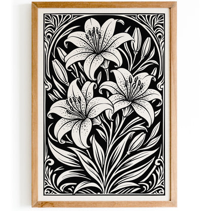 Black and White Lily Flower Print