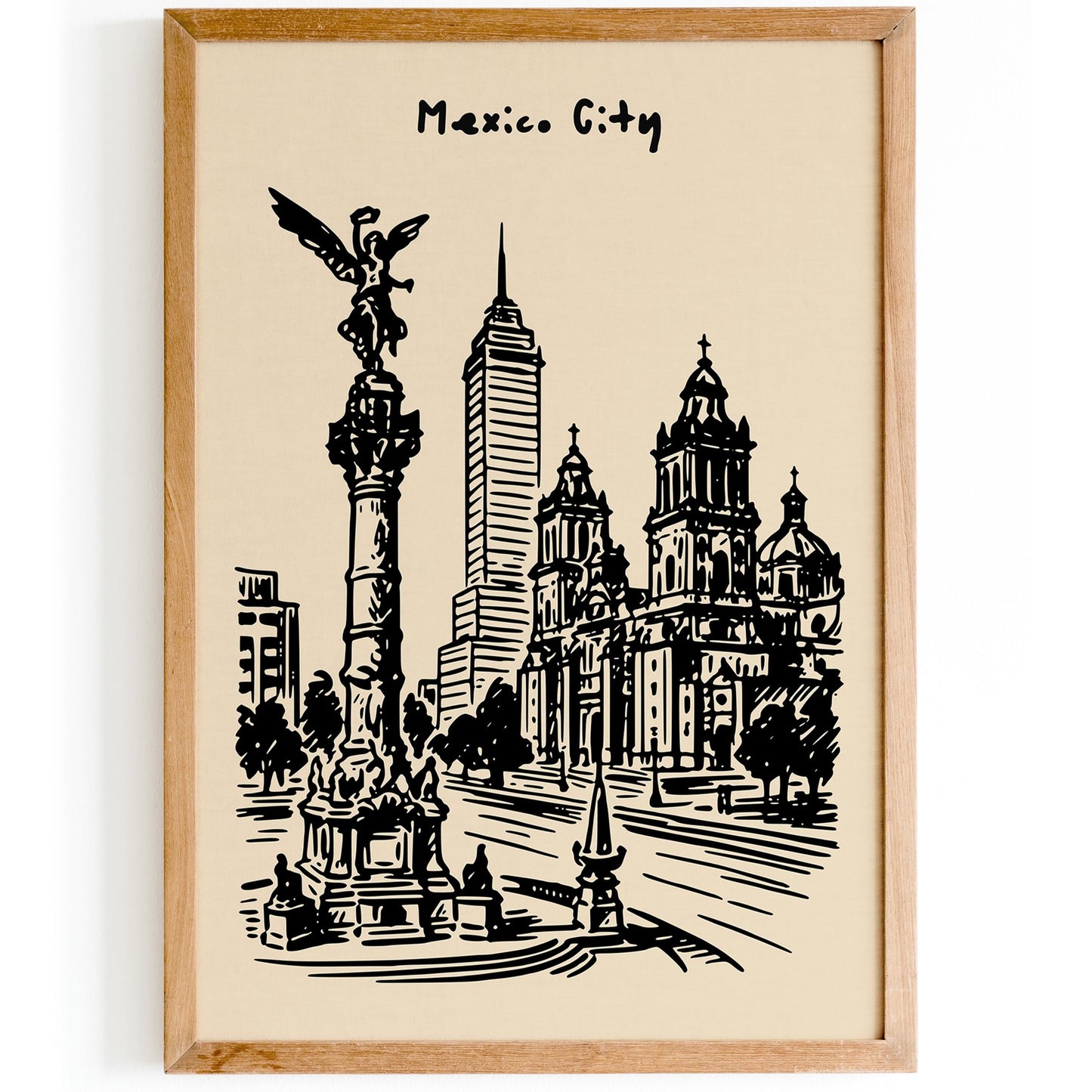 Mexico City Poster - Black Ink Sketch Art