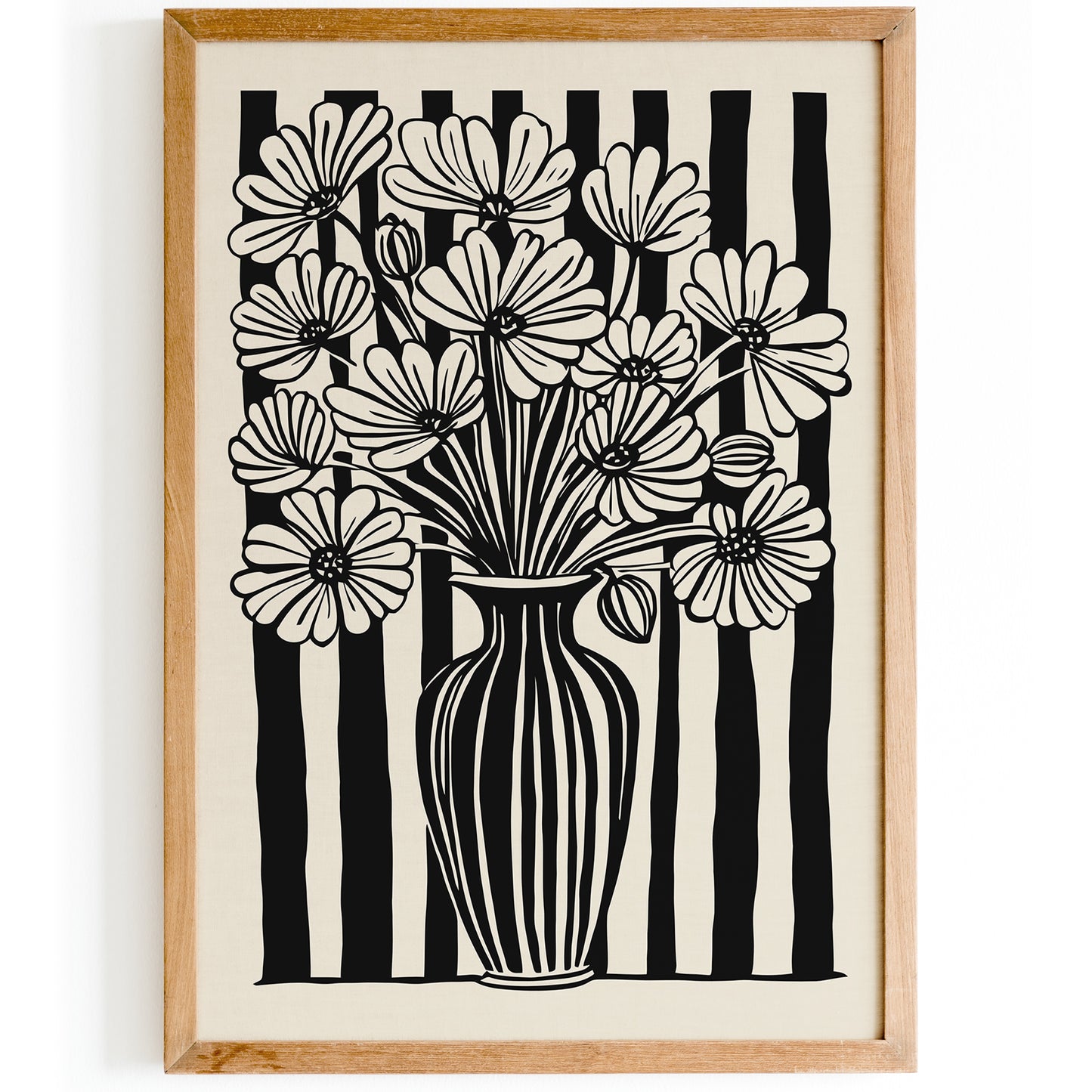 BW Striped Floral Art Print