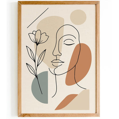 Line Art Woman Face with Geometric Shapes – Aesthetic Wall Print