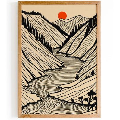 Black Line Art Landscape Poster