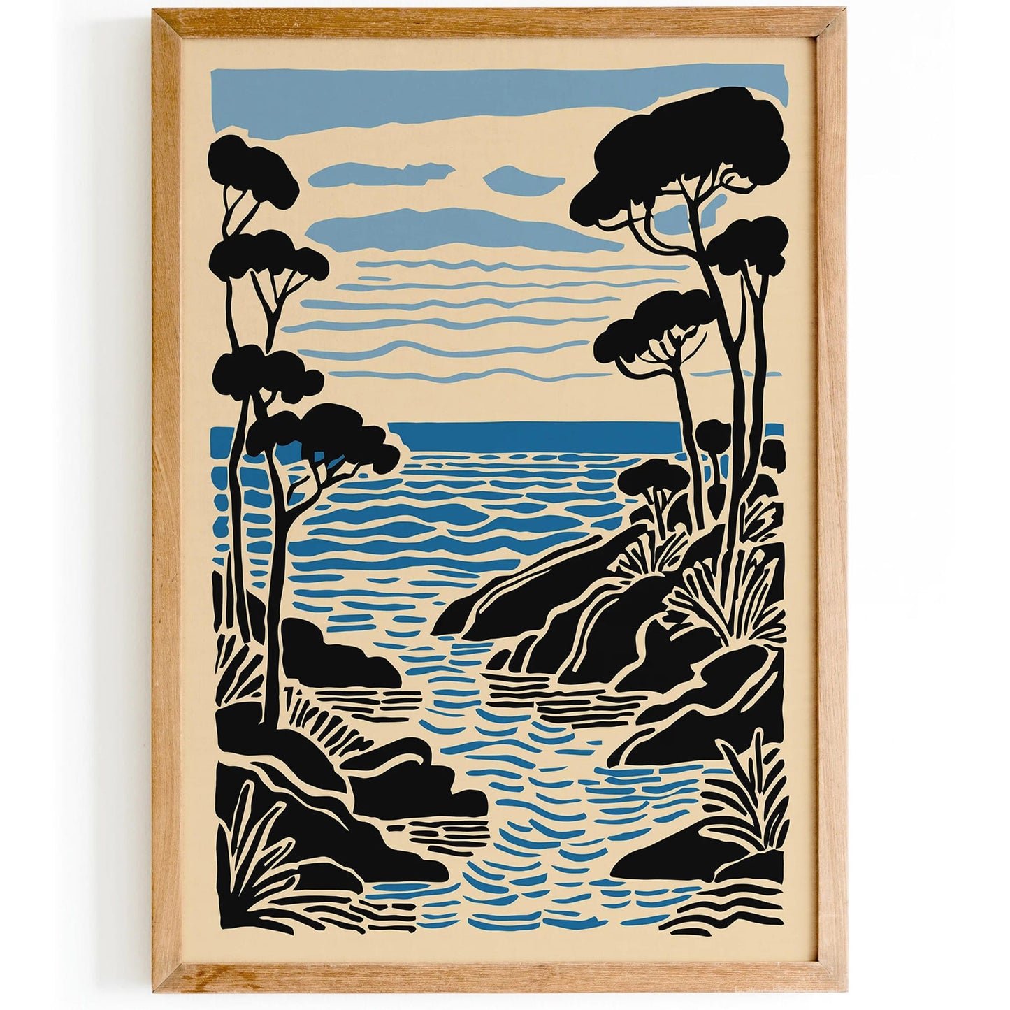 Nautical Landscape Art Print in Black and Blue