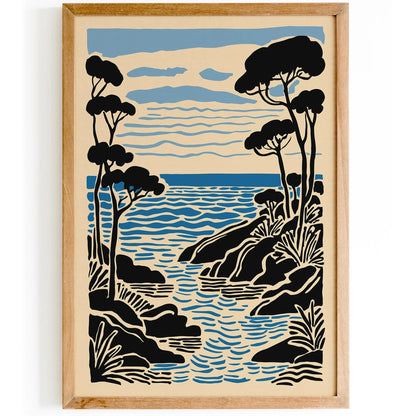 Nautical Landscape Art Print in Black and Blue