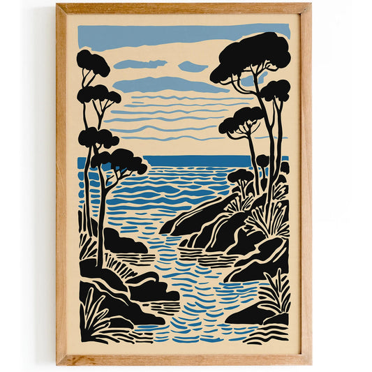 Nautical Landscape Art Print in Black and Blue