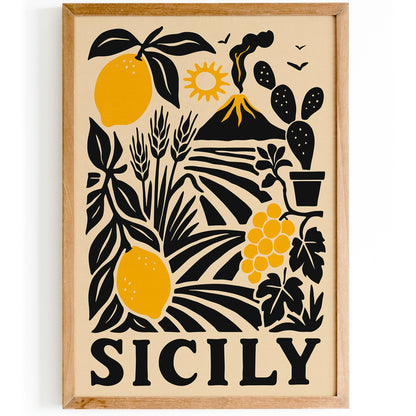 Sicily Retro Travel Poster