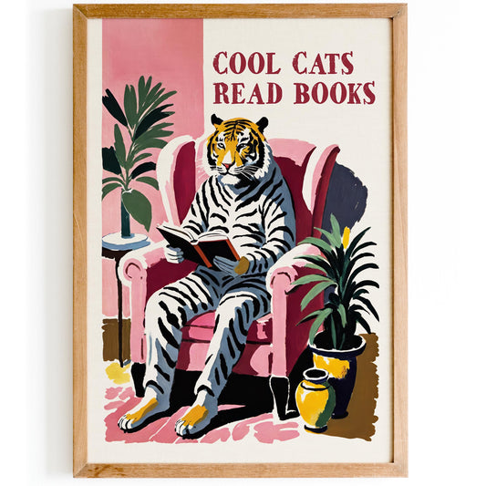 Cool Cats Read Books Tiger Art Print