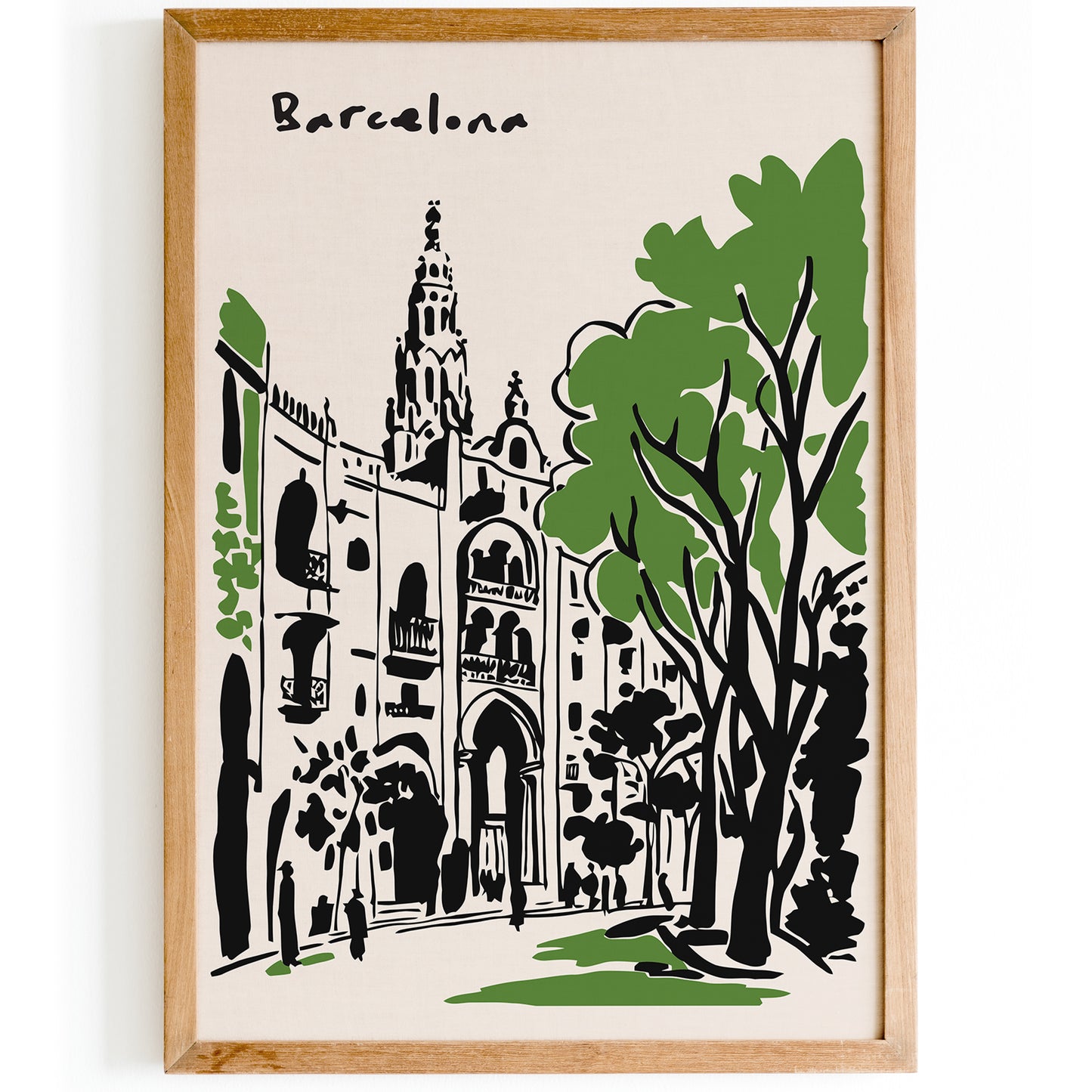 Barcelona Black Ink Painting Art Print