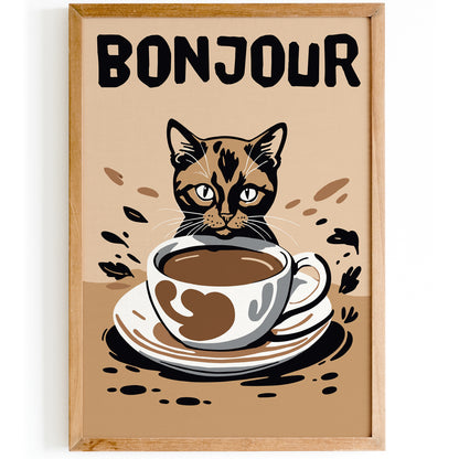 Bonjour Coffee Cat Poster