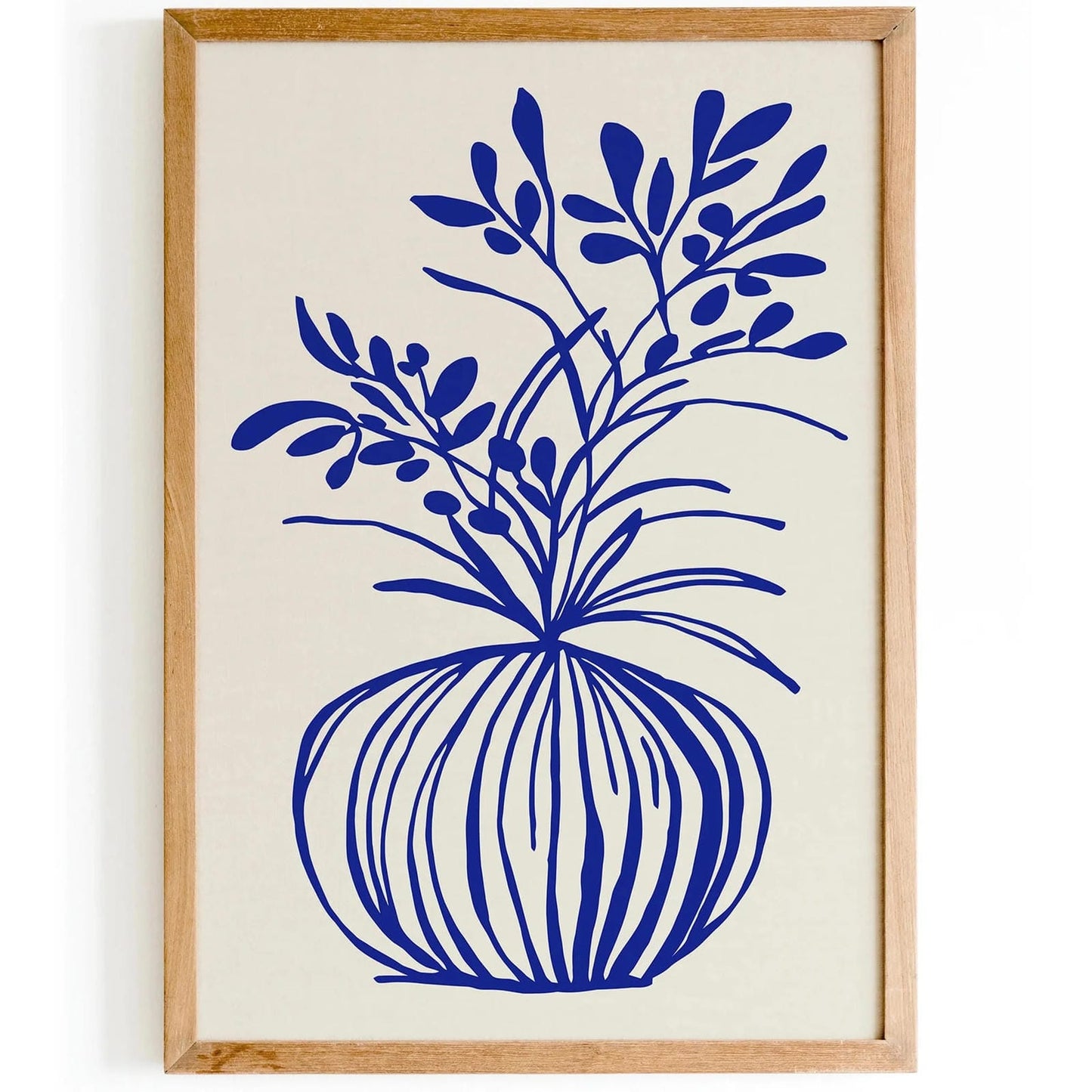 Modern Minimalist Line Art Blue Plant Poster – Botanical Wall Print