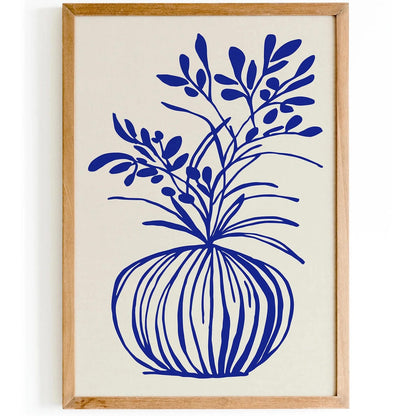 Modern Minimalist Line Art Blue Plant Poster – Botanical Wall Print