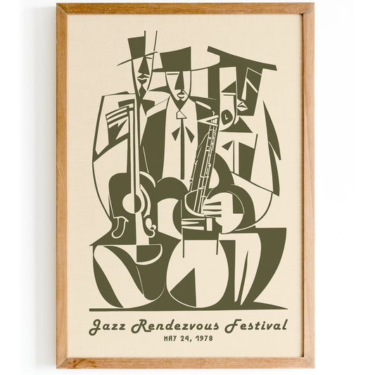 Jazz Renezvous Green Cubism Style Print