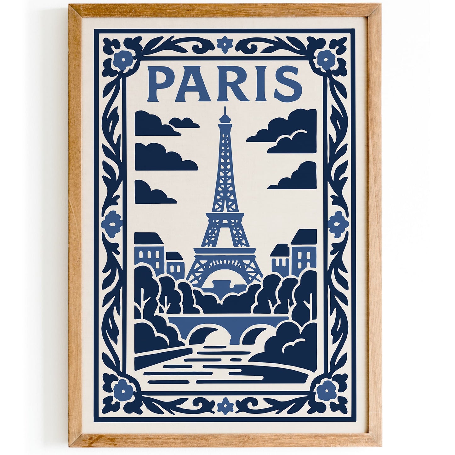 White and Blue Paris Eiffel Tower Poster